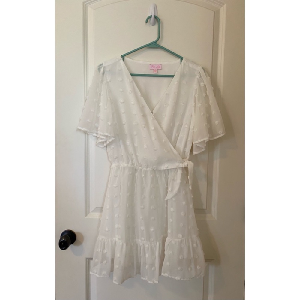 Pink Lily Swiss Dot White Mini Dress